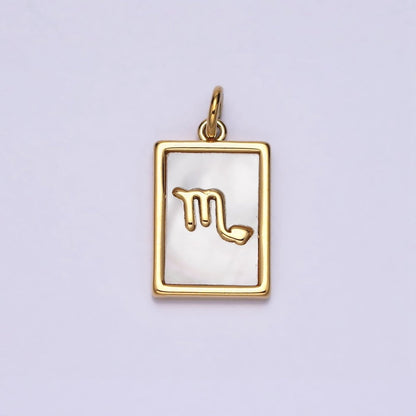 14K Gold Filled Zodiac Sign Shell Pearl Rectangular Tag Charm | A-A1247-A-A1258
