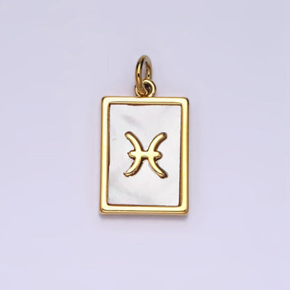 14K Gold Filled Zodiac Sign Shell Pearl Rectangular Tag Charm | A-A1247-A-A1258
