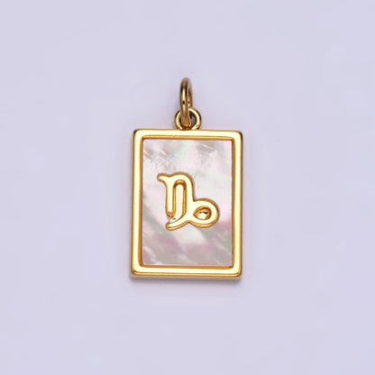 14K Gold Filled Zodiac Sign Shell Pearl Rectangular Tag Charm | A-A1247-A-A1258