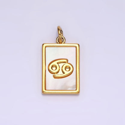 14K Gold Filled Zodiac Sign Shell Pearl Rectangular Tag Charm | A-A1247-A-A1258