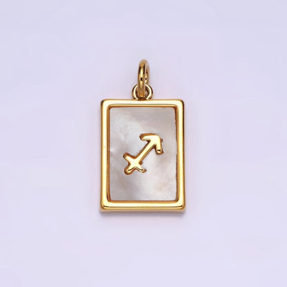 14K Gold Filled Zodiac Sign Shell Pearl Rectangular Tag Charm | A-A1247-A-A1258