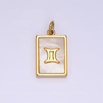 14K Gold Filled Zodiac Sign Shell Pearl Rectangular Tag Charm | A-A1247-A-A1258