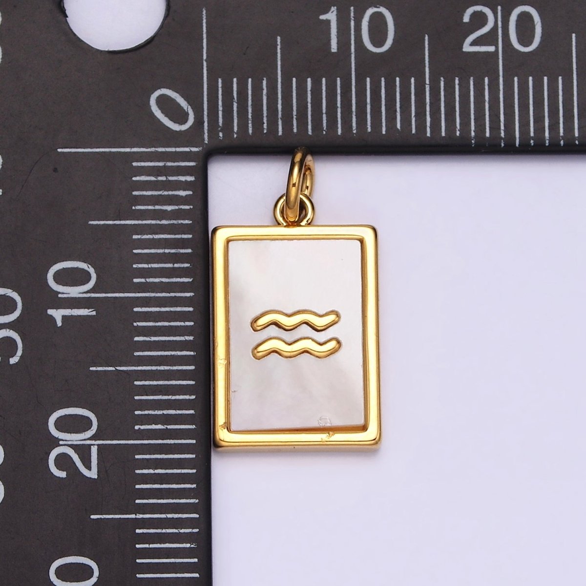 14K Gold Filled Zodiac Sign Shell Pearl Rectangular Tag Charm | A-A1247-A-A1258