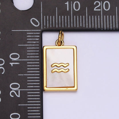 14K Gold Filled Zodiac Sign Shell Pearl Rectangular Tag Charm | A-A1247-A-A1258