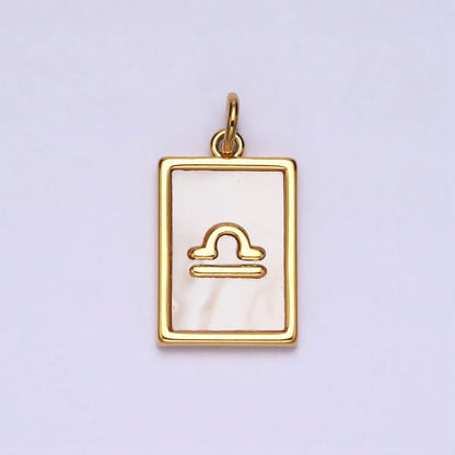 14K Gold Filled Zodiac Sign Shell Pearl Rectangular Tag Charm | A-A1247-A-A1258