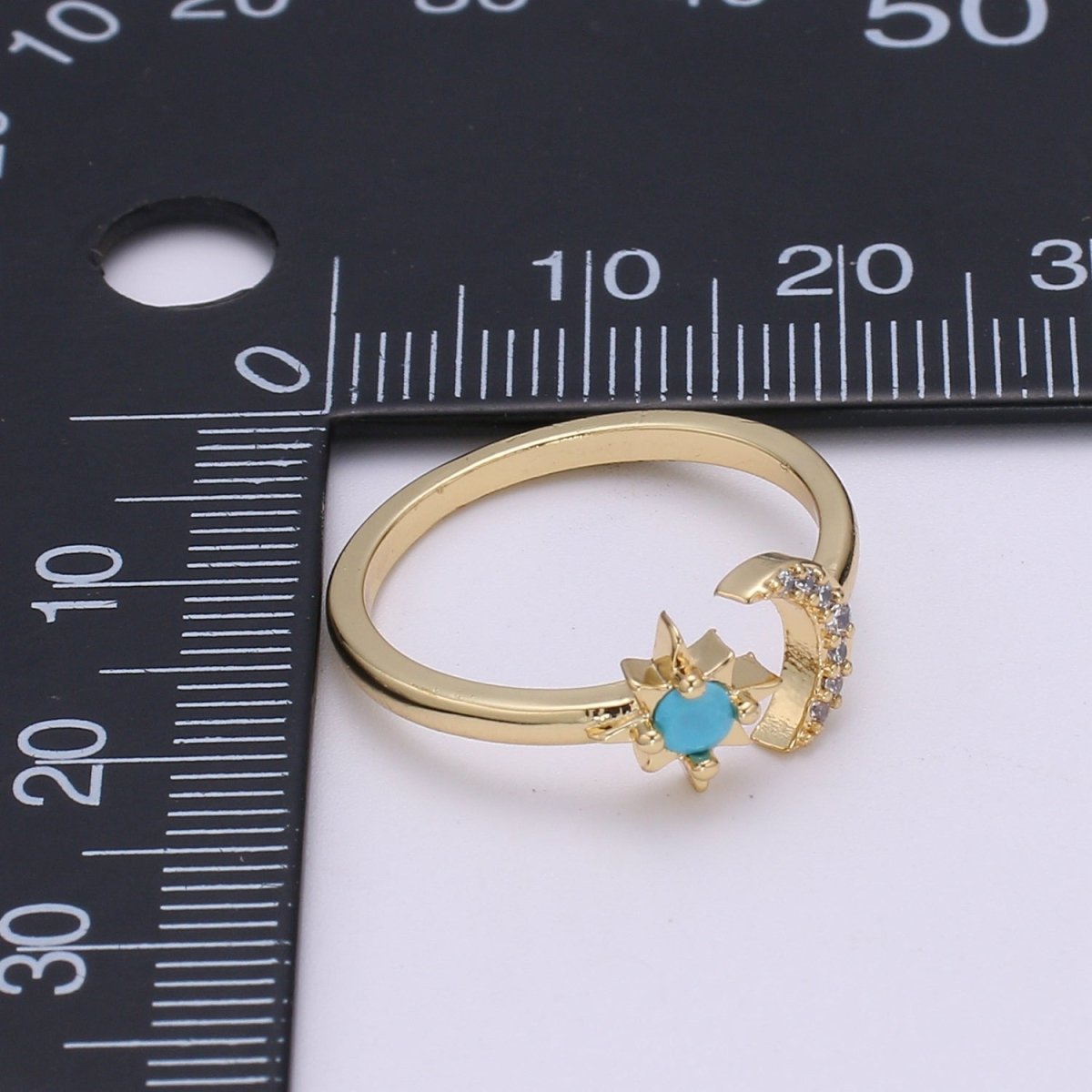 14K Gold Open Moon &amp; Star Ring, crescent moon ring, Adjustable Wrap Ring, love you to the moon ring, dainty moon ring O-283