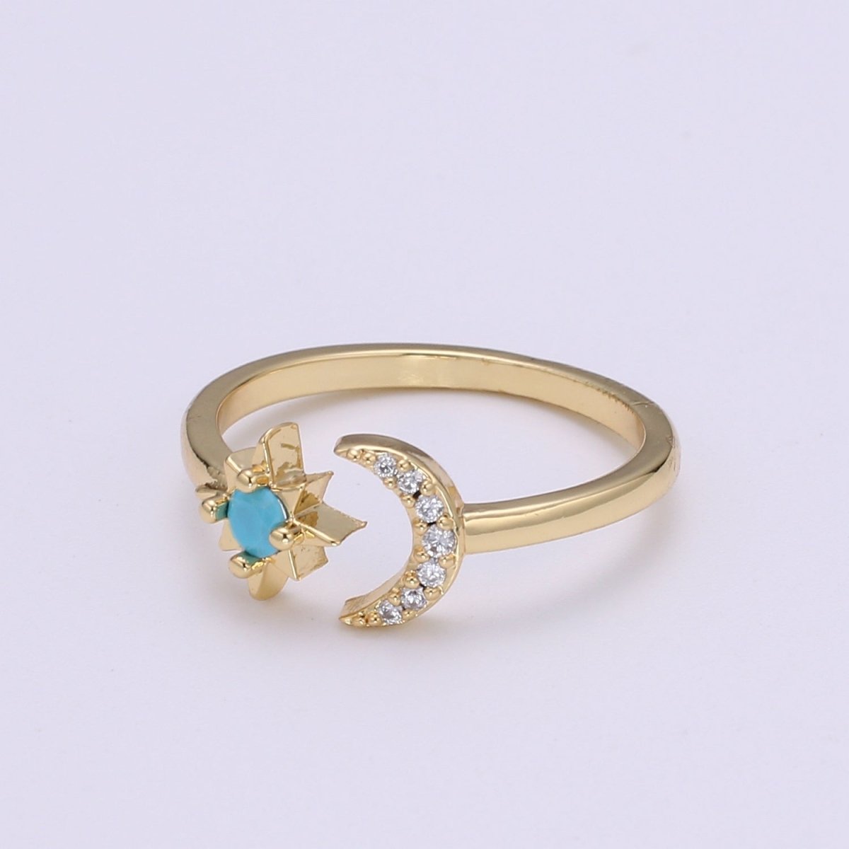 14K Gold Open Moon &amp; Star Ring, crescent moon ring, Adjustable Wrap Ring, love you to the moon ring, dainty moon ring O-283