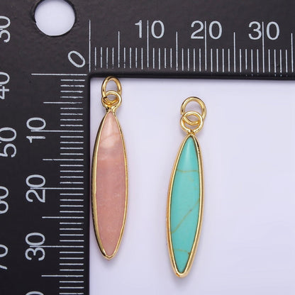14K Gold Watermelon Quartz, Pink Quartz, Turquoise Sphere Bezel Charm | D560