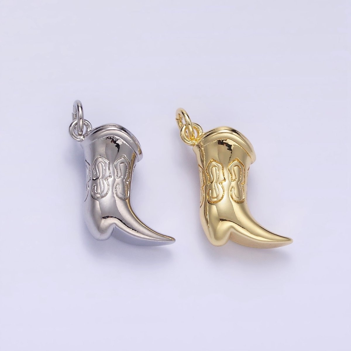 14K Golf Filled Engraved Chubby Cowboy Boot Charm in Gold &amp; Silver | D416