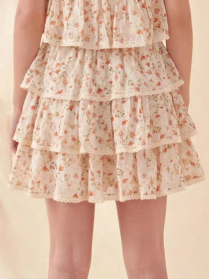 Floral Layered Ruffle Mini Skirt