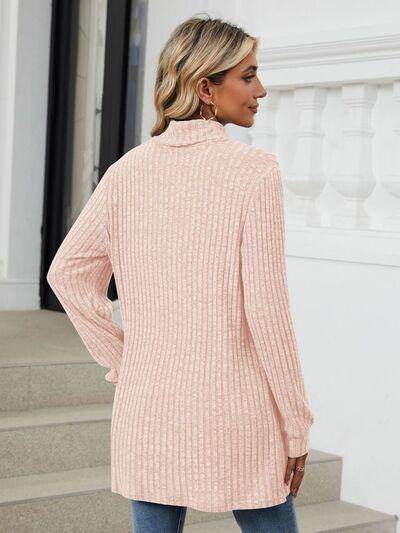 Ribbed Mock Neck Long Sleeve T-Shirt for Women Stylish Wear