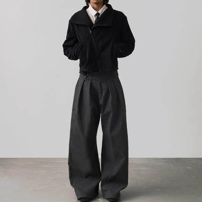 Minimalist-style Mens Tapered Trousers With Double Pleats And A Soft