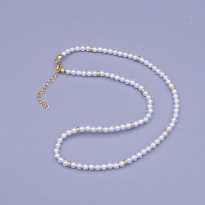 15.5 Inch 4mm Round Pearl Gold Spacer Bead Choker Necklace | WA-1461 Clearance Pricing
