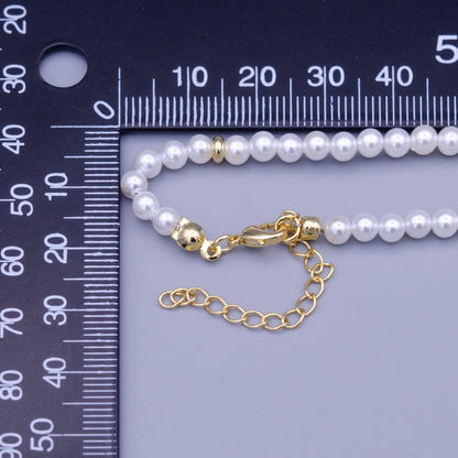 15.5 Inch 4mm Round Pearl Gold Spacer Bead Choker Necklace | WA-1461 Clearance Pricing