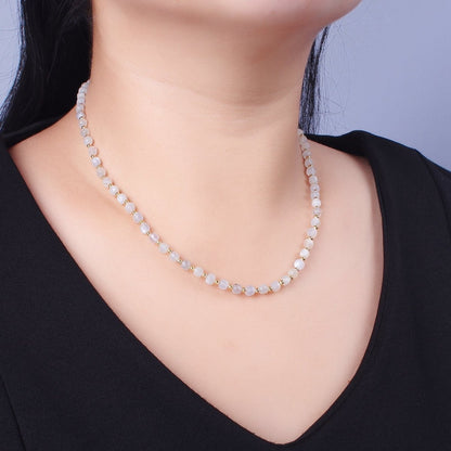 15.5 Inch Natural Grey-White Moonstone Multi Faceted Cube Gemstone w. Gold Bead Choker Necklace | WA-1424 Clearance Pricing