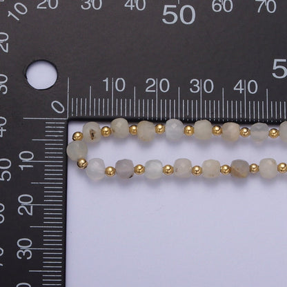 15.5 Inch Natural Grey-White Moonstone Multi Faceted Cube Gemstone w. Gold Bead Choker Necklace | WA-1424 Clearance Pricing