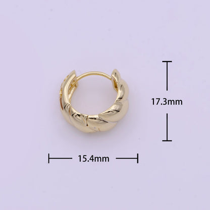 15.5mm Gold Croissant Twist Filigree Huggie Hoops Earrings | AD-163