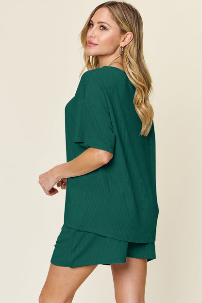 Slightly Stretchy Round Neck T-Shirt &amp; Shorts Set
