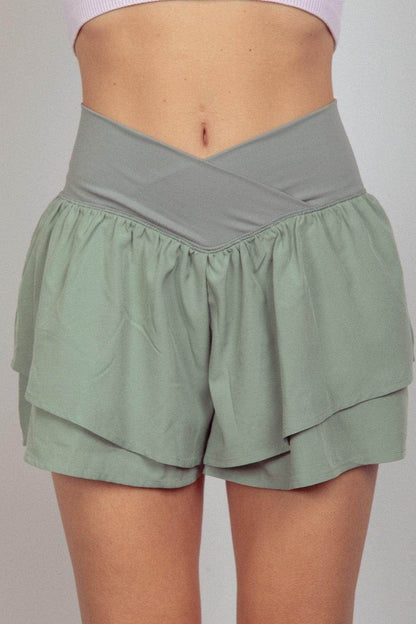 Very J V-Shaped High Waist Layered Active Shorts for Women