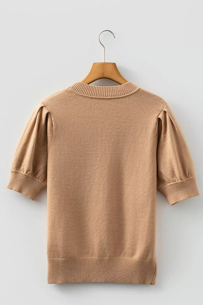 Knit Short Puff Sleeve Sweater