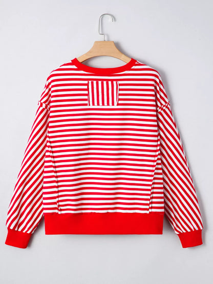 Stripe Holly Jolly Sequin Graphic Drop Shoulder Long Sleeve Top