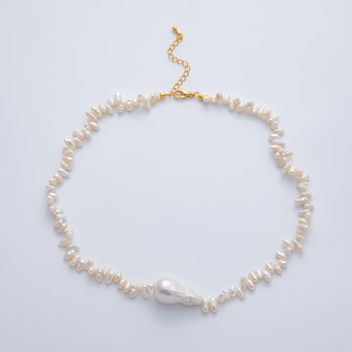 16K Gold Filled 16mm Freshwater Pearl Baroque 16 Inch Chain Necklace w. Extender | WA-03800