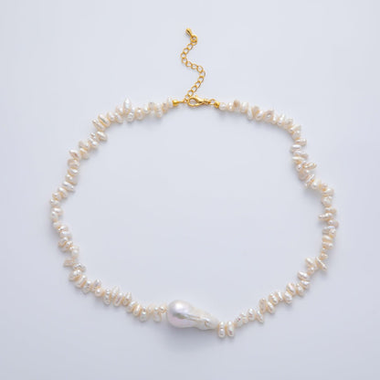 16K Gold Filled 16mm Freshwater Pearl Baroque 16 Inch Chain Necklace w. Extender | WA-03800