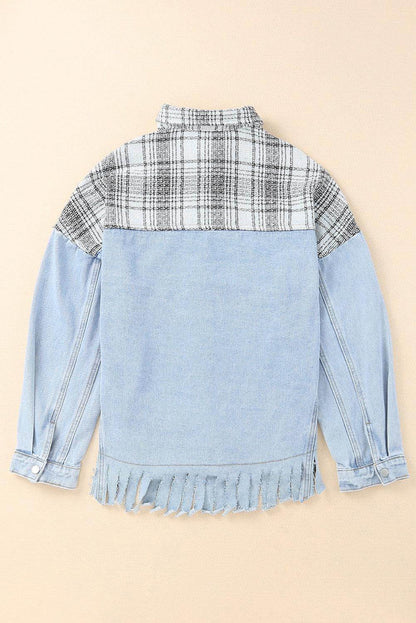 Plaid Pocketed Snap Down Denim Jacket for Stylish Comfort