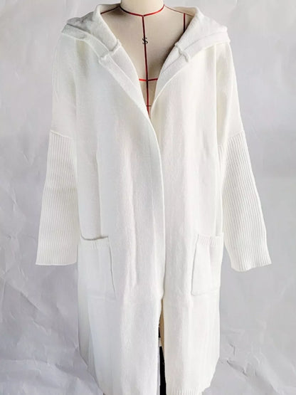 Full Size Hooded Knit Open Front Cardigan Plus Size