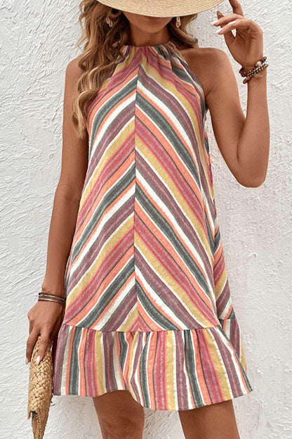 Perfee Striped Round Neck Sleeveless Mini Dress for Women