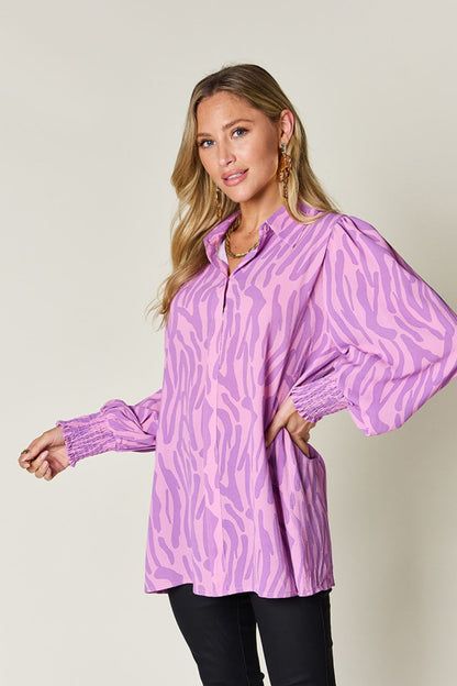 Smocked Long Sleeve Top with Alluring Print