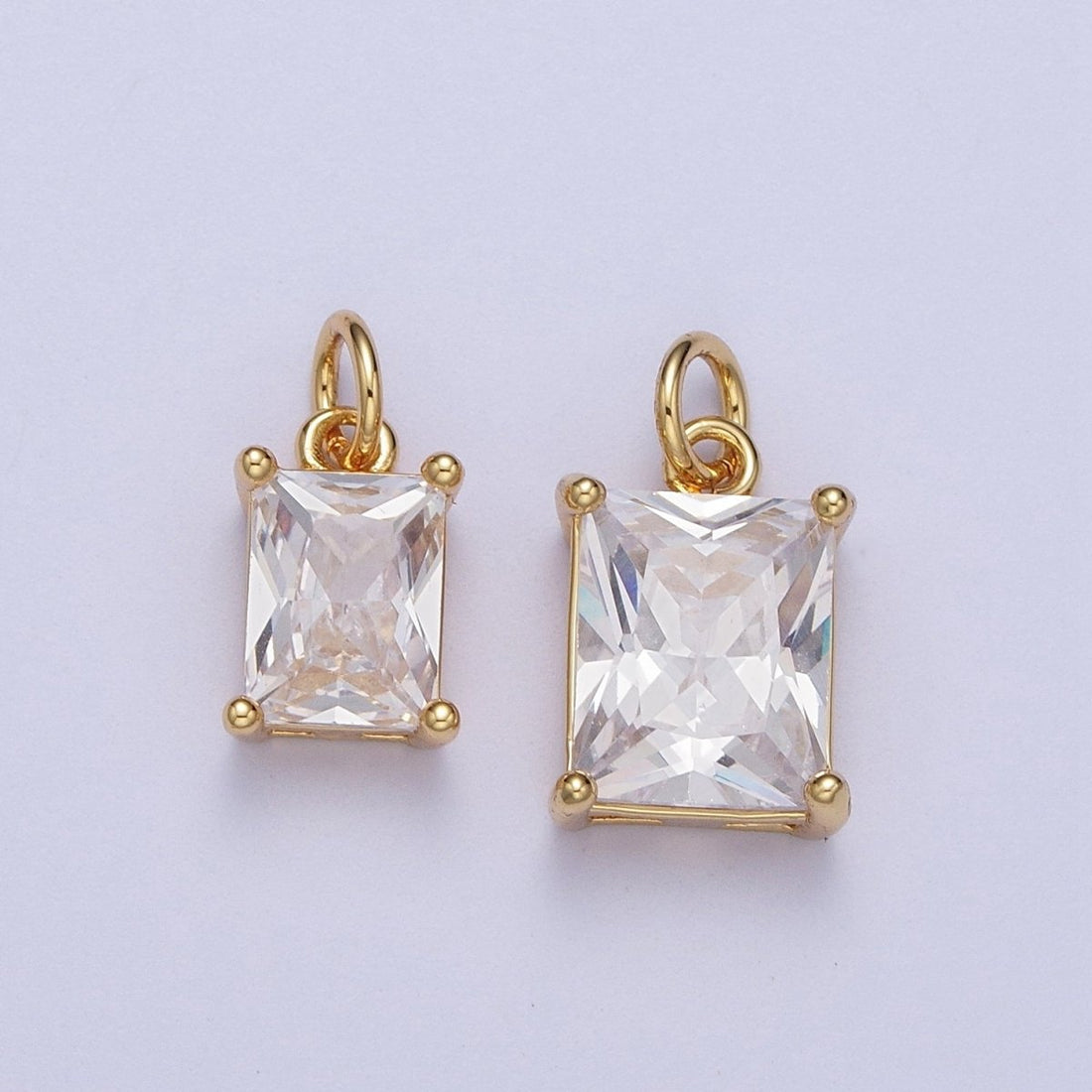 14K Gold Filled 15mm, 17mm Clear Baguette Cubic Zirconia Charm in Gold &amp; Silver | C-420 AG-364, C-243