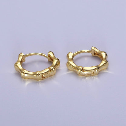 15mm Gold Bamboo Hoop Earring for Everyday Jewelry Q-083