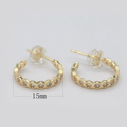15mm Gold Hoop Earring with Geometric CZ Bezel Set P-181