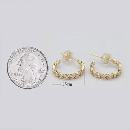15mm Gold Hoop Earring with Geometric CZ Bezel Set P-181