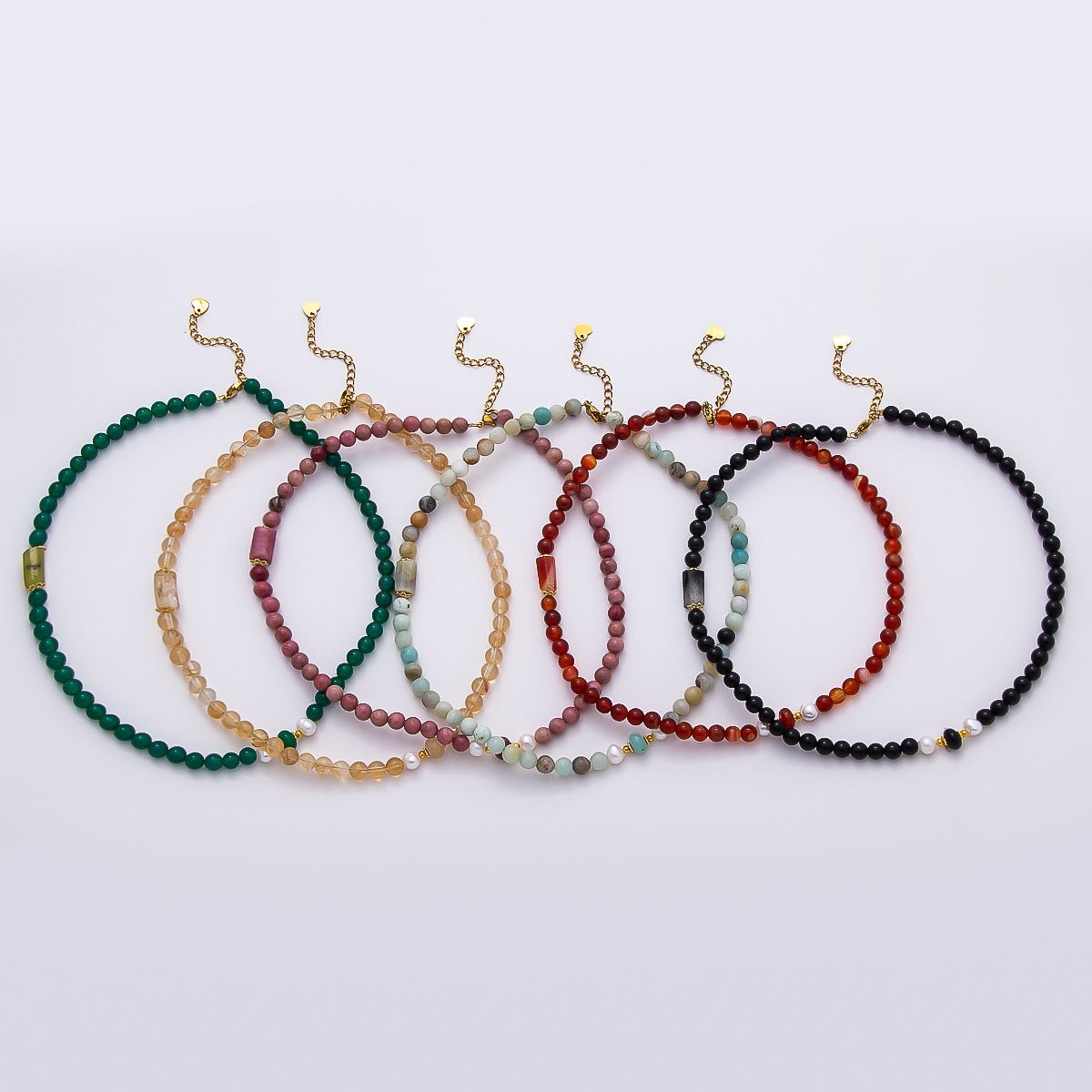 Stainless Steel 8mm Round Bead Gemstone 16 inch Necklace w 2 Inch Extender | WA-04460 ~ WA-04465