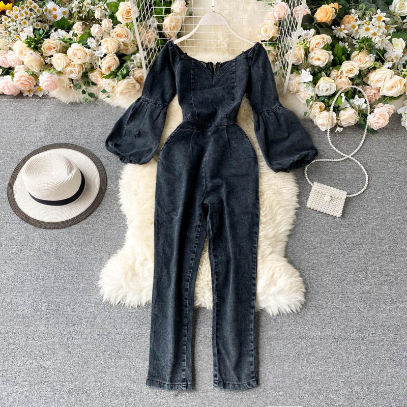 Sexy One-Line Neck Strapless Puff Sleeve Jumpsuit Women