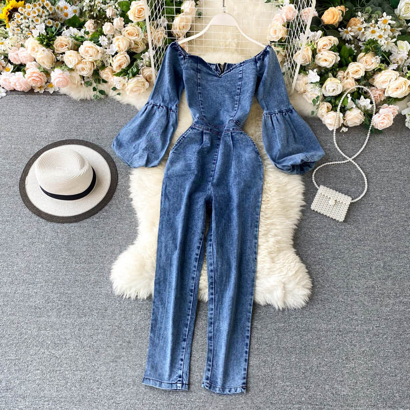 Sexy One-Line Neck Strapless Puff Sleeve Jumpsuit Women
