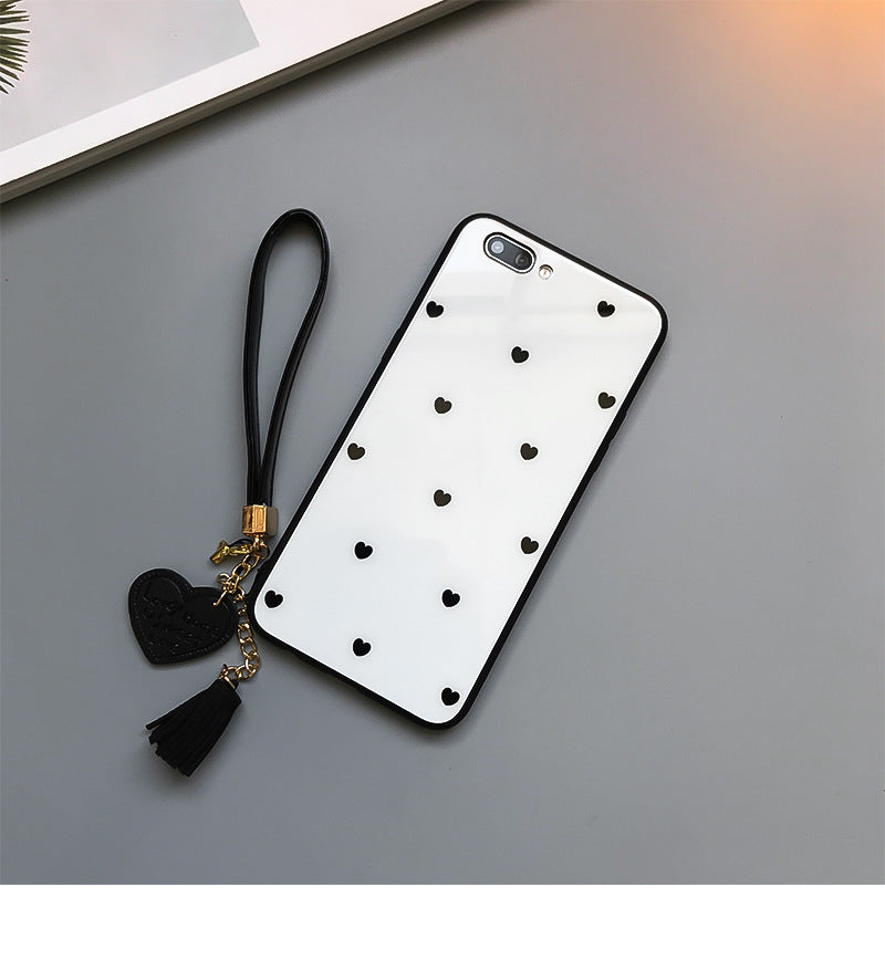 Apple Love Dot Glass Phone Case with Lanyard