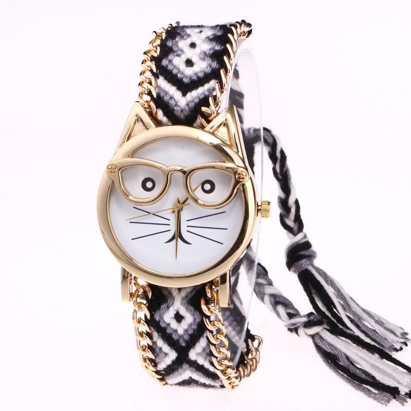 Diy Hand-Knitted Woolen Cat Face Watch