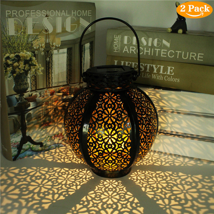 Cross-Border E-Commerce New Solar Wrought Iron Hanging Lamp Outdoor Garden Lamp Waterproof Villa Decoration Chandelier Landscape Lantern