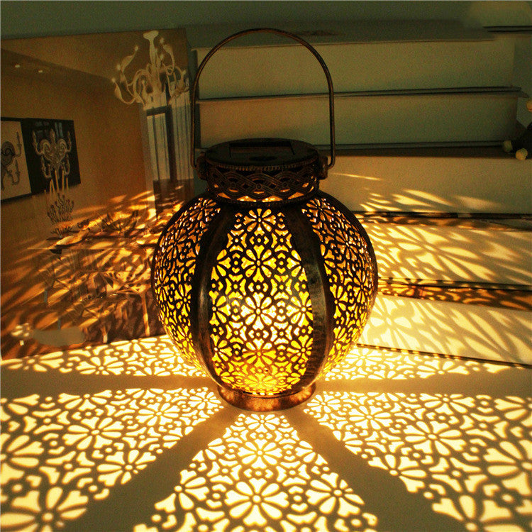 Cross-Border E-Commerce New Solar Wrought Iron Hanging Lamp Outdoor Garden Lamp Waterproof Villa Decoration Chandelier Landscape Lantern