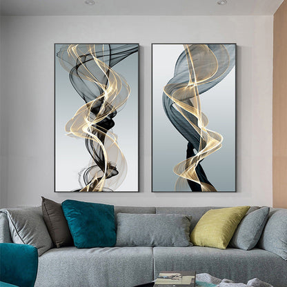 Postmodern Abstract Canvas, Black Yellow Lines