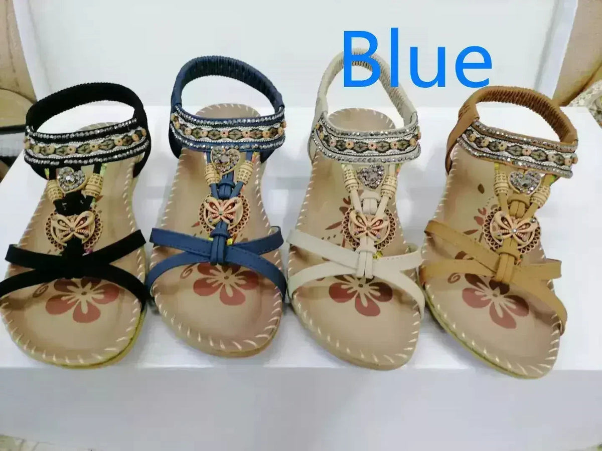 Rhinestone Flower Sandals - Beach Comfort Flats | Femstylo