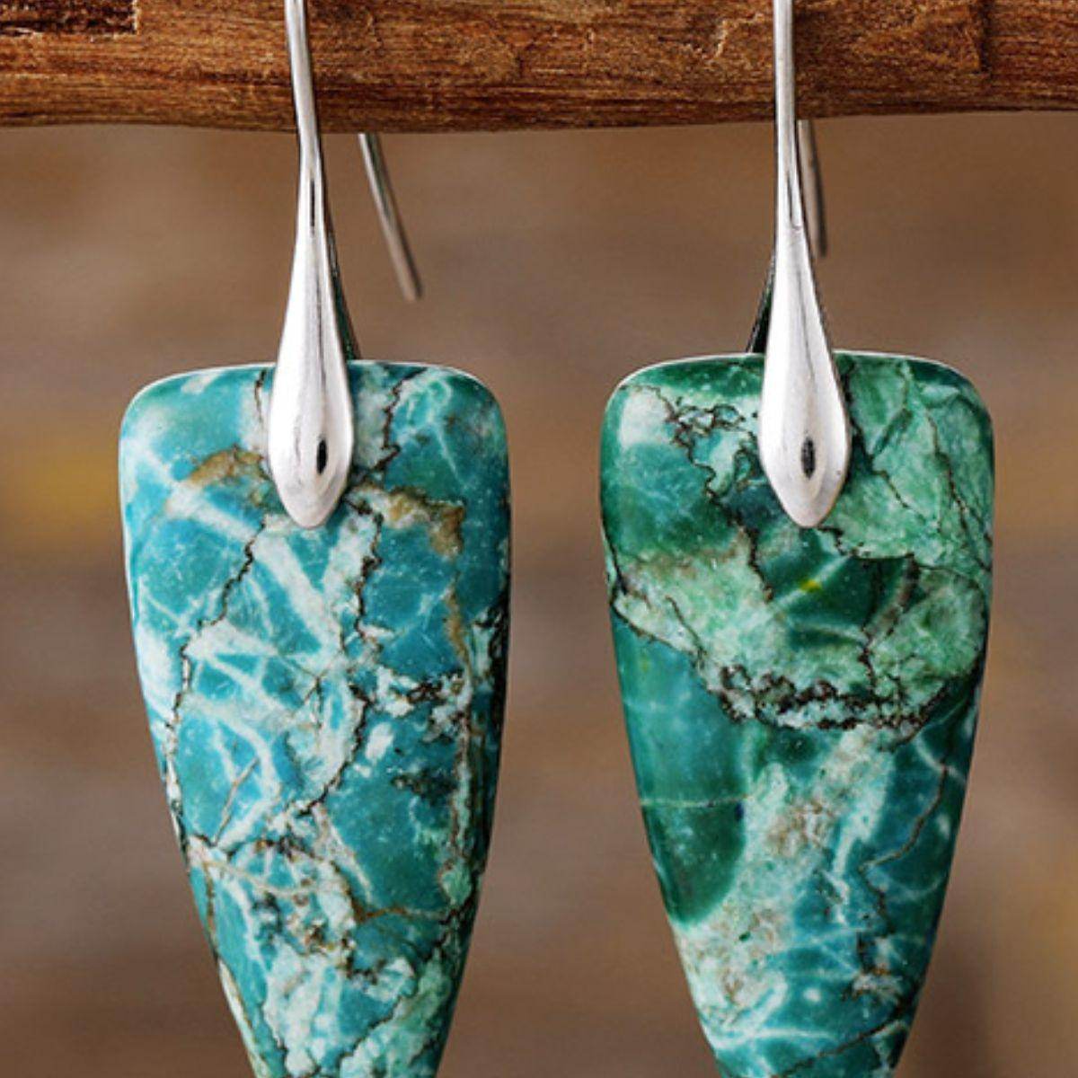 Natural Stone Geometric Shape Earrings in Platinum and Gold