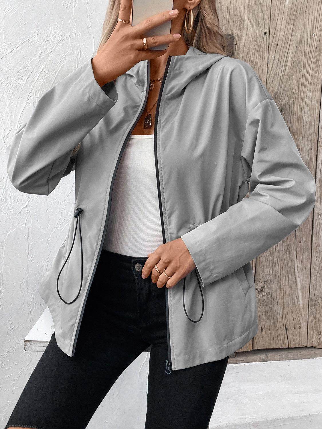 Ivy Lane Drawstring Zip Up Hooded Jacket for Women