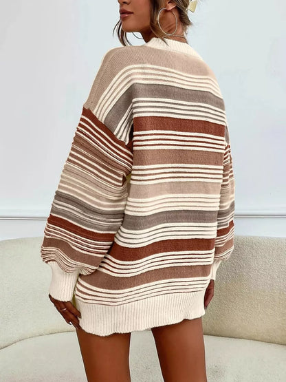 Rainbow Striped Drop Shoulder Oversized Sweater