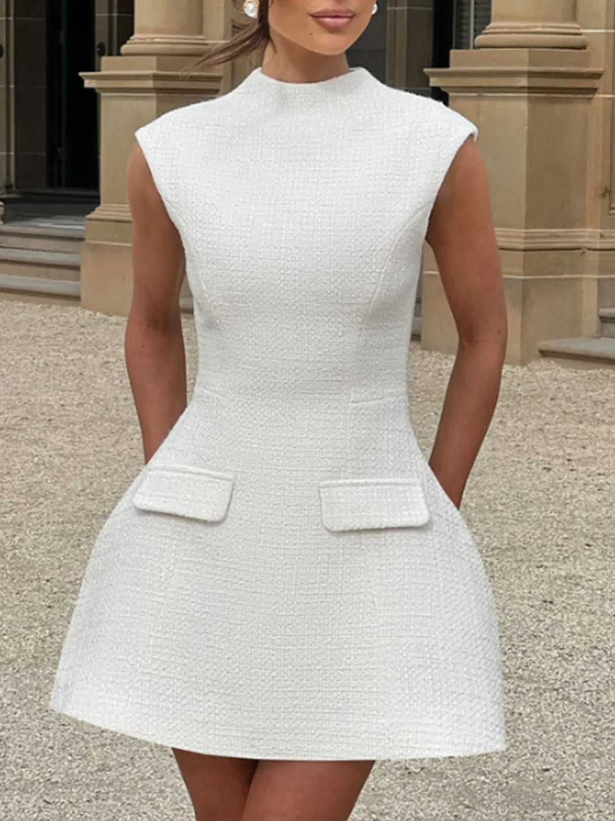 Cutout Back Round Neck Cap Sleeve Mini Dress