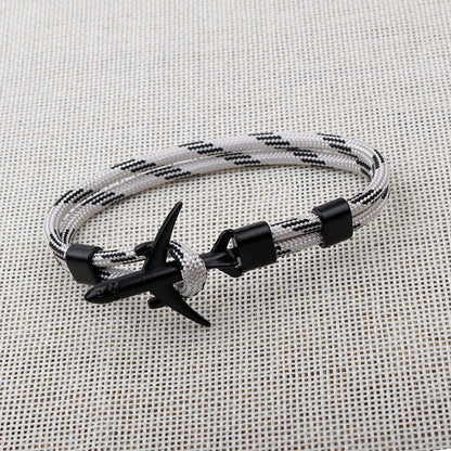 Modern Fashion Airplane Anchor Bracelets Men Charm Rope Chain Paracord Bracelet Women Male Air Force Style Wrap Metal Sport Hook Gift