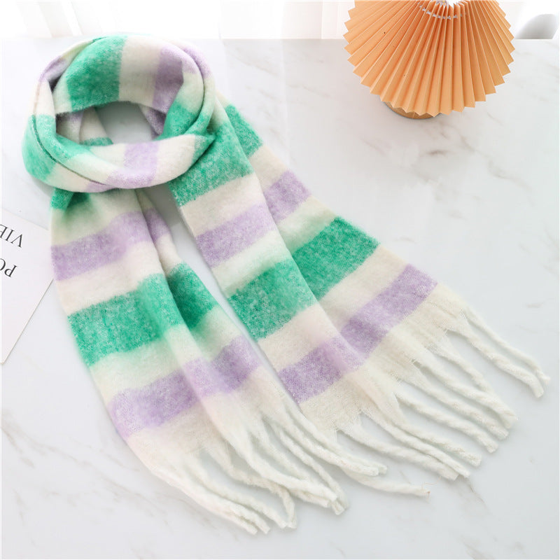 New Luxury Winter Soft Head Wraps Plaid Scarf Shawls Cashmere  Warm Cashmere Scarves Rainbow For Women